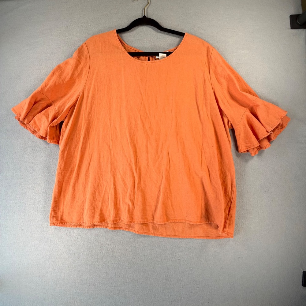 Cynthia Rowley Orange Linen Blend Ruffle Sleeve Blouse Top Women Size 2X Boho
